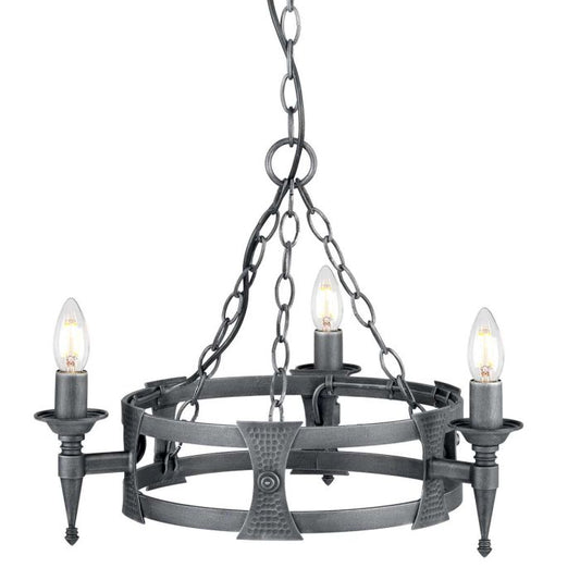 Elstead Lighting Saxon 3-Light Black with Silver Patina Wagon Wheel Chandelier