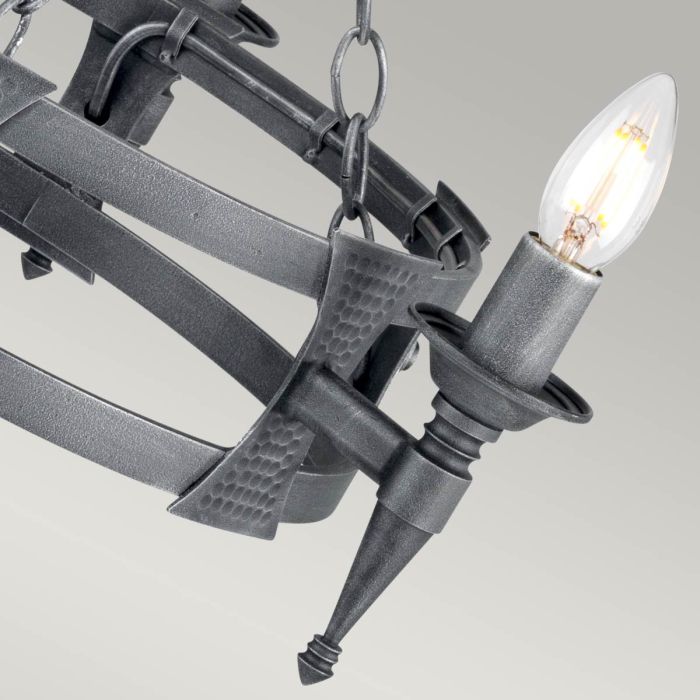 Elstead Lighting Saxon 3-Light Black with Silver Patina Wagon Wheel Chandelier