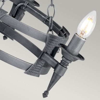 Elstead Lighting Saxon 3-Light Black with Silver Patina Wagon Wheel Chandelier