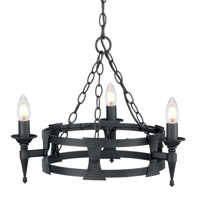 Elstead Lighting Saxon 3-Light Black Wagon Wheel Chandelier