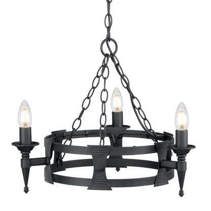 Elstead Lighting Saxon 3-Light Black Wagon Wheel Chandelier