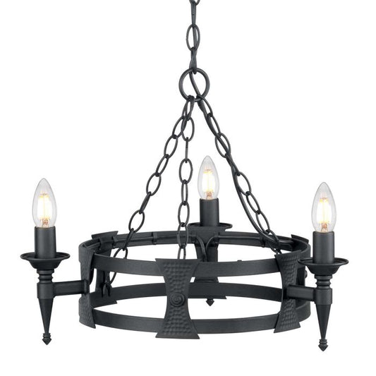 Elstead Lighting Saxon 3-Light Black Wagon Wheel Chandelier