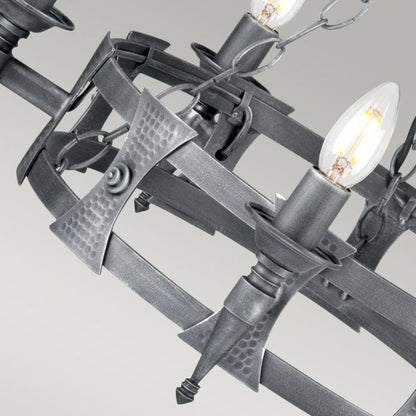 Elstead Lighting Saxon 5-Light Black with Silver Patina Wagon Wheel Chandelier