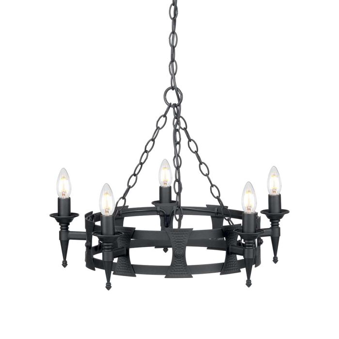 Elstead Lighting Saxon 5-Light Black Wagon Wheel Chandelier