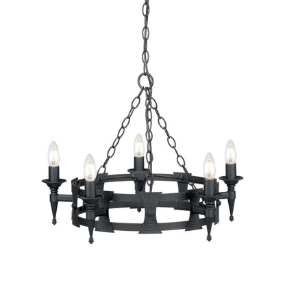 Elstead Lighting Saxon 5-Light Black Wagon Wheel Chandelier