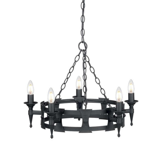 Elstead Lighting Saxon 5-Light Black Wagon Wheel Chandelier