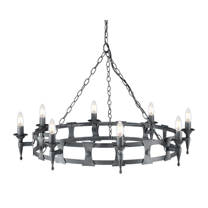 Elstead Lighting Saxon 8-Light Black with Silver Patina Wagon Wheel Chandelier
