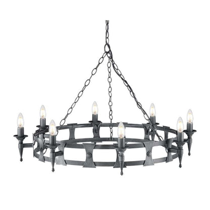 Elstead Lighting Saxon 8-Light Black with Silver Patina Wagon Wheel Chandelier