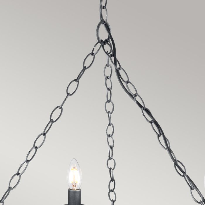 Elstead Lighting Saxon 8-Light Black with Silver Patina Wagon Wheel Chandelier