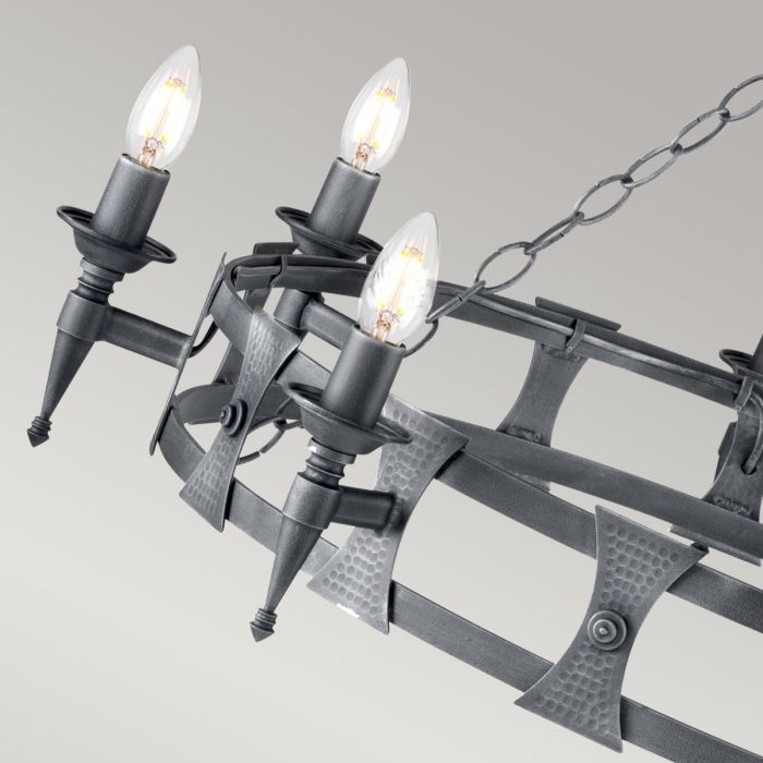 Elstead Lighting Saxon 8-Light Black with Silver Patina Wagon Wheel Chandelier