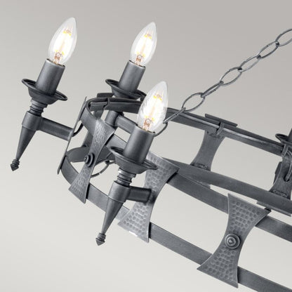 Elstead Lighting Saxon 8-Light Black with Silver Patina Wagon Wheel Chandelier