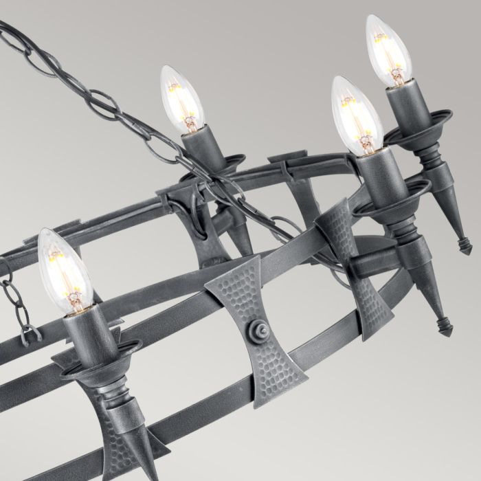 Elstead Lighting Saxon 8-Light Black with Silver Patina Wagon Wheel Chandelier