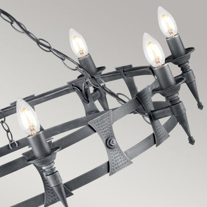 Elstead Lighting Saxon 8-Light Black with Silver Patina Wagon Wheel Chandelier