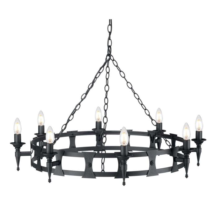 Elstead Lighting Saxon 8-Light Black Wagon Wheel Chandelier