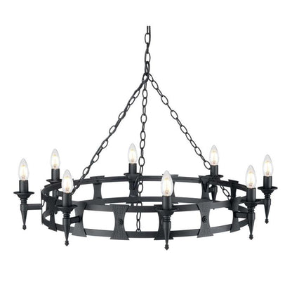 Elstead Lighting Saxon 8-Light Black Wagon Wheel Chandelier