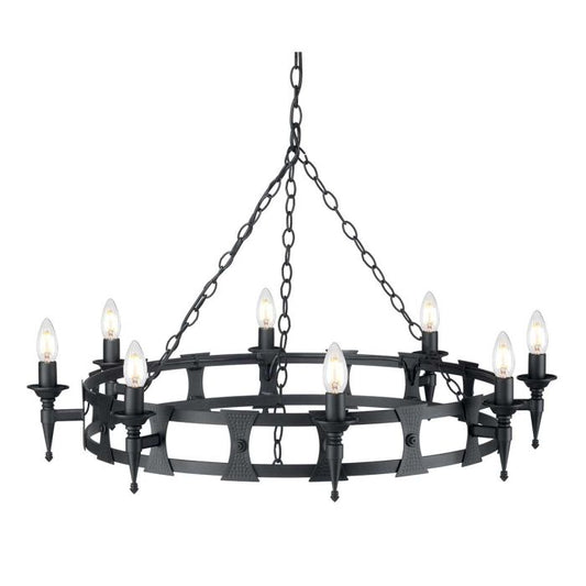 Elstead Lighting Saxon 8-Light Black Wagon Wheel Chandelier