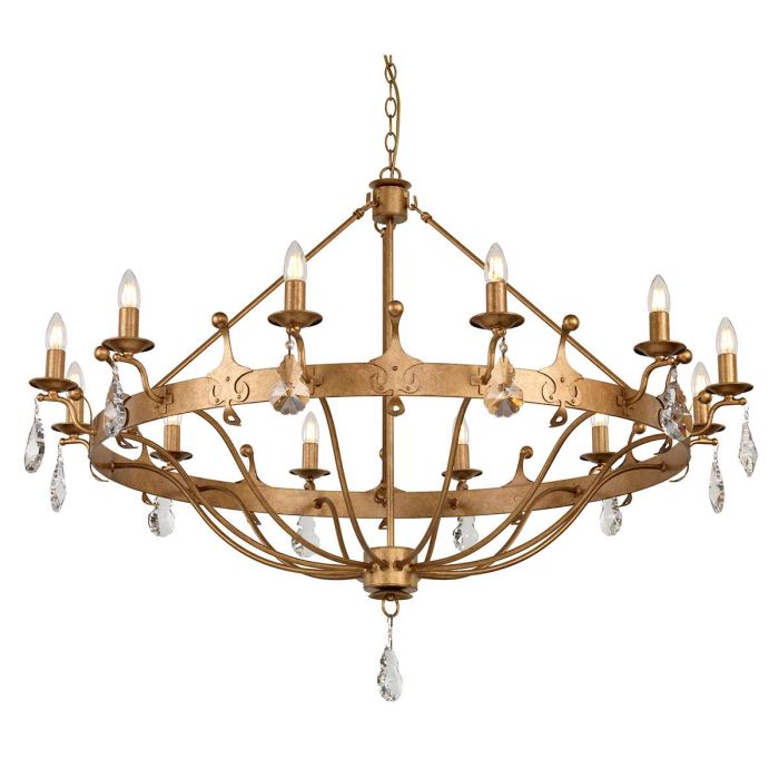 Elstead Lighting Windsor 12-Light Gold Patina Wagon Wheel Chandelier