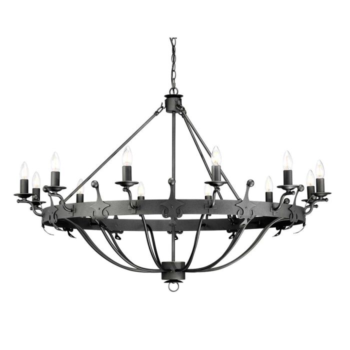 Elstead Lighting Windsor 12-Light Graphite Wagon Wheel Chandelier