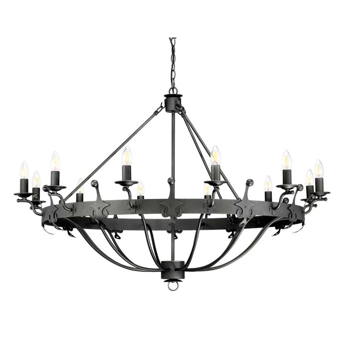 Elstead Lighting Windsor 12-Light Graphite Wagon Wheel Chandelier