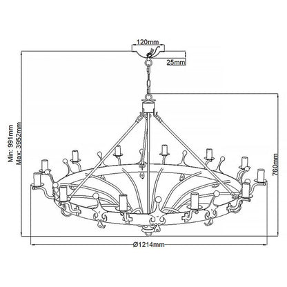 Elstead Lighting Windsor 12-Light Graphite Wagon Wheel Chandelier
