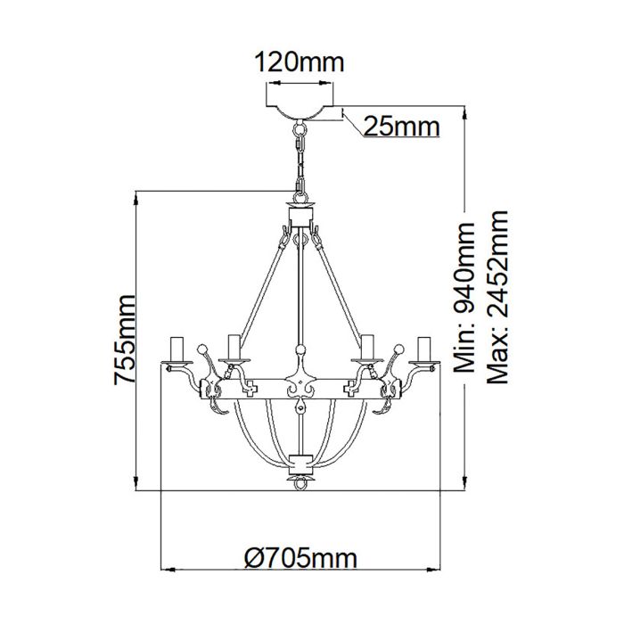 Elstead Lighting Windsor 6-Light Graphite Wagon Wheel Chandelier