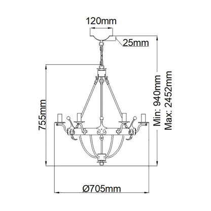 Elstead Lighting Windsor 6-Light Graphite Wagon Wheel Chandelier