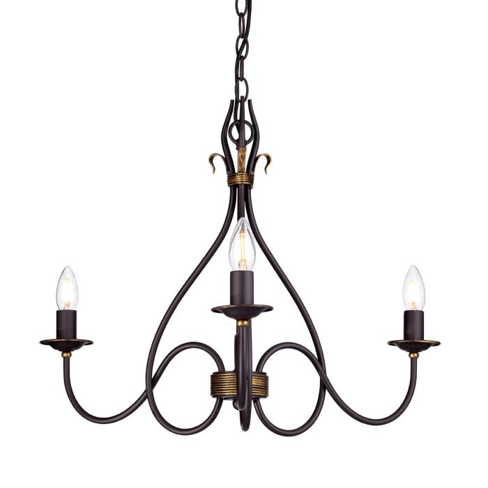 Elstead Lighting Windermere 3-Light Rust/Gold Candle Chandelier