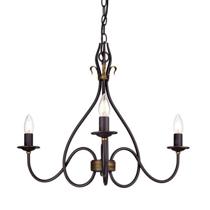 Elstead Lighting Windermere 3-Light Rust/Gold Candle Chandelier