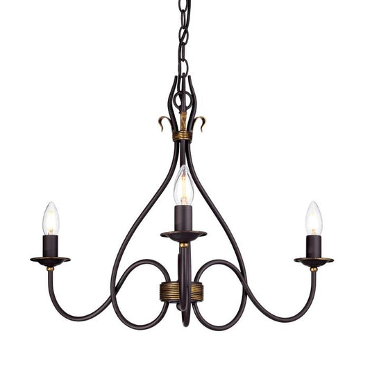 Elstead Lighting Windermere 3-Light Rust/Gold Candle Chandelier