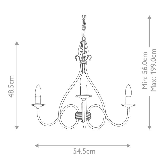 Elstead Lighting Windermere 3-Light Rust/Gold Candle Chandelier