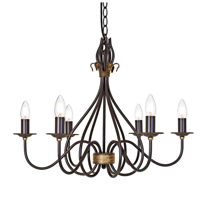 Elstead Lighting Windermere 6-Light Rust/Gold Candle Chandelier