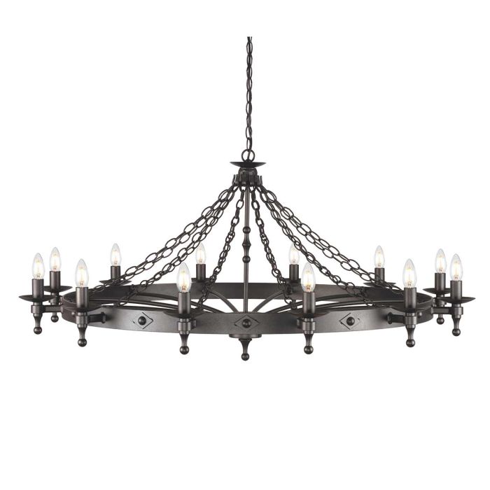 Elstead Lighting Warwick 12-Light Graphite Black Wagon Wheel Chandelier