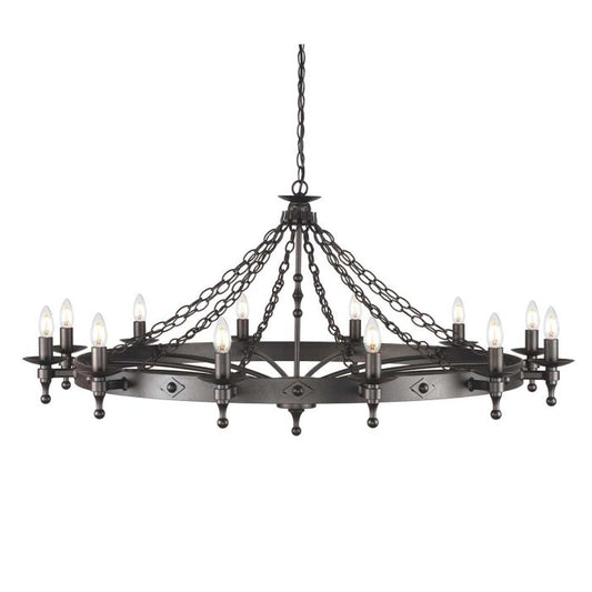 Elstead Lighting Warwick 12-Light Graphite Black Wagon Wheel Chandelier