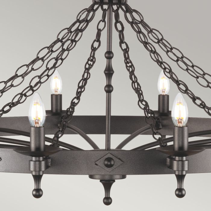 Elstead Lighting Warwick 12-Light Graphite Black Wagon Wheel Chandelier
