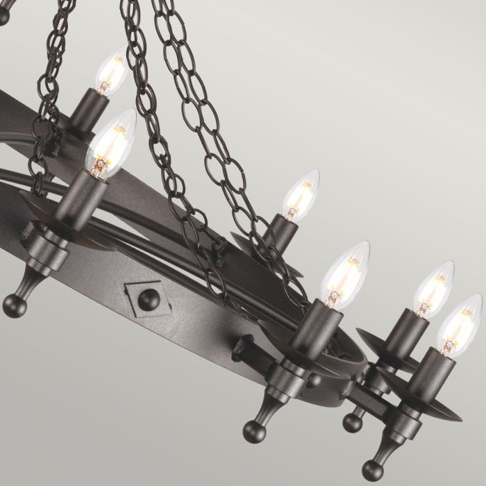 Elstead Lighting Warwick 12-Light Graphite Black Wagon Wheel Chandelier