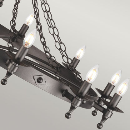 Elstead Lighting Warwick 12-Light Graphite Black Wagon Wheel Chandelier