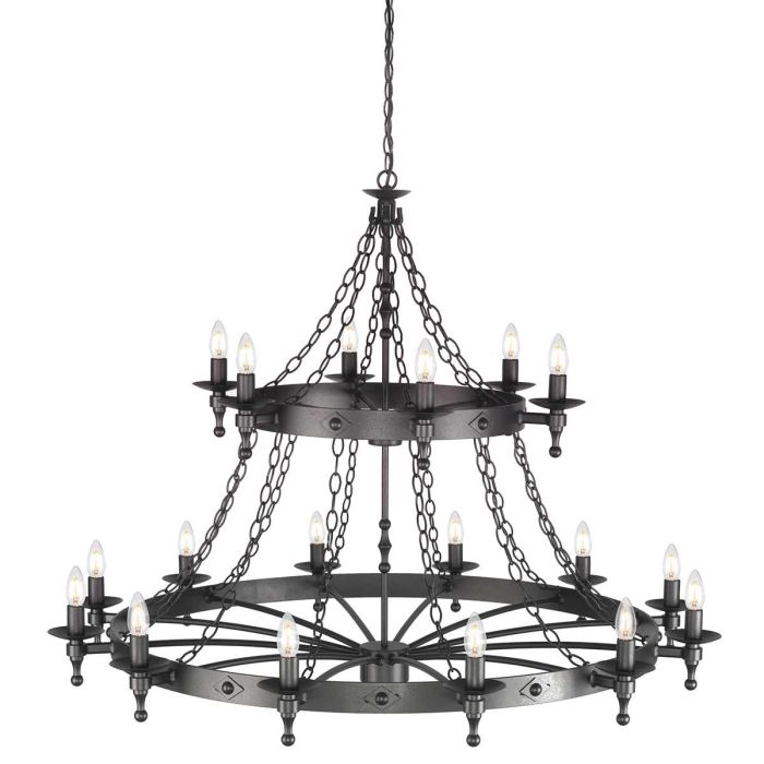 Elstead Lighting Warwick 18-Light Graphite Black Wagon Wheel Chandelier