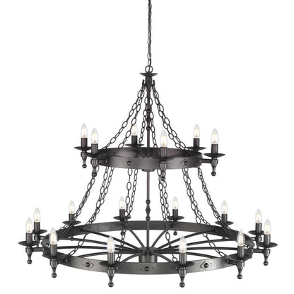 Elstead Lighting Warwick 18-Light Graphite Black Wagon Wheel Chandelier