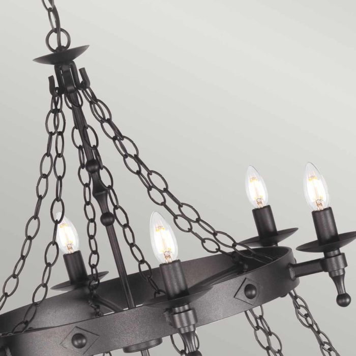 Elstead Lighting Warwick 18-Light Graphite Black Wagon Wheel Chandelier