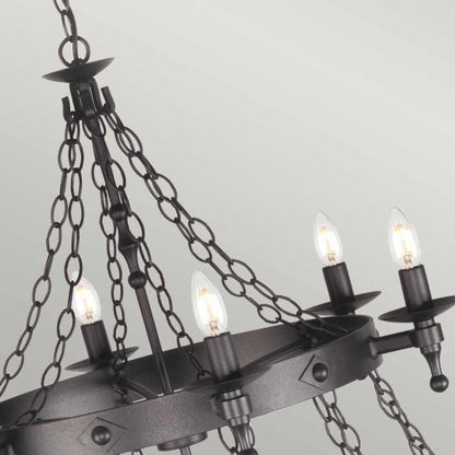 Elstead Lighting Warwick 18-Light Graphite Black Wagon Wheel Chandelier