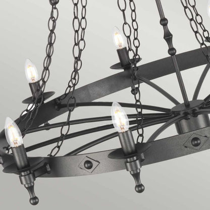 Elstead Lighting Warwick 18-Light Graphite Black Wagon Wheel Chandelier