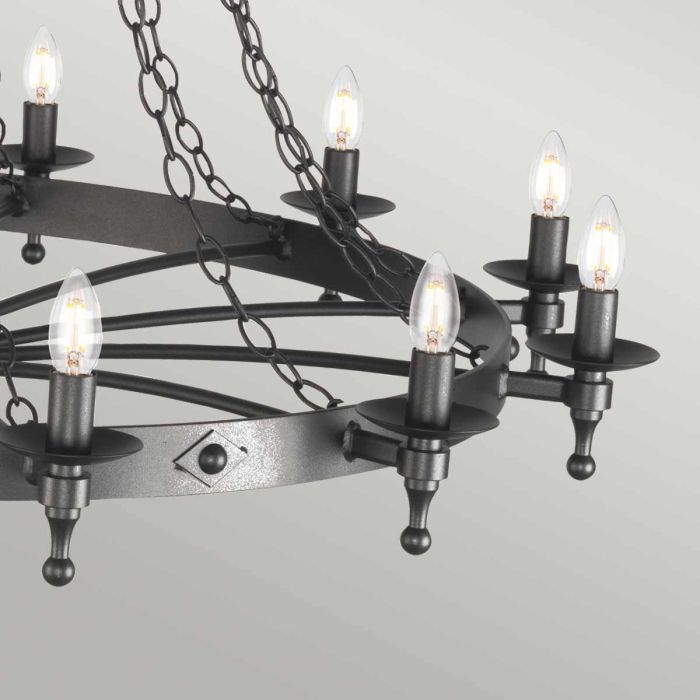 Elstead Lighting Warwick 18-Light Graphite Black Wagon Wheel Chandelier