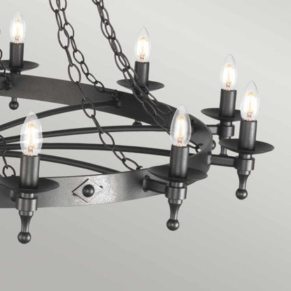 Elstead Lighting Warwick 18-Light Graphite Black Wagon Wheel Chandelier