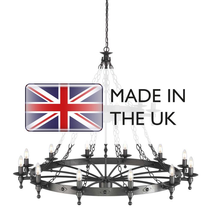 Elstead Lighting Warwick 18-Light Graphite Black Wagon Wheel Chandelier