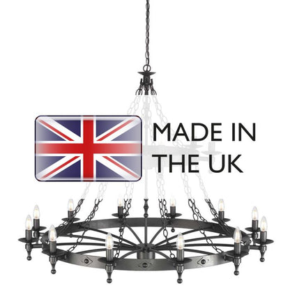 Elstead Lighting Warwick 18-Light Graphite Black Wagon Wheel Chandelier