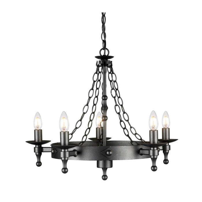 Elstead Lighting Warwick 5-Light Graphite Black Wagon Wheel Chandelier