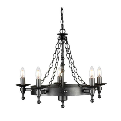 Elstead Lighting Warwick 5-Light Graphite Black Wagon Wheel Chandelier