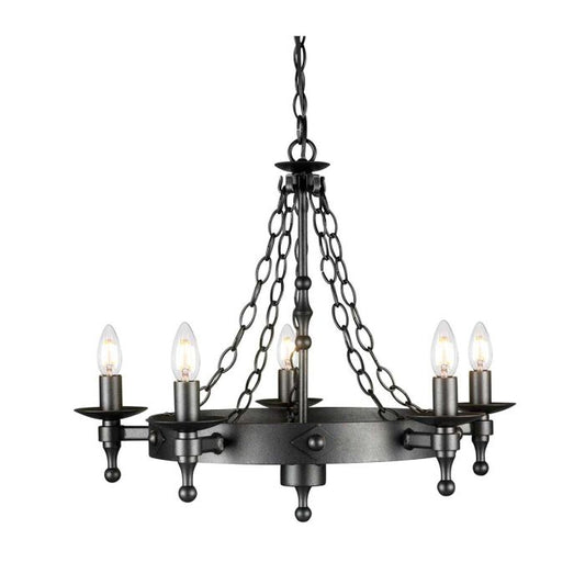Elstead Lighting Warwick 5-Light Graphite Black Wagon Wheel Chandelier