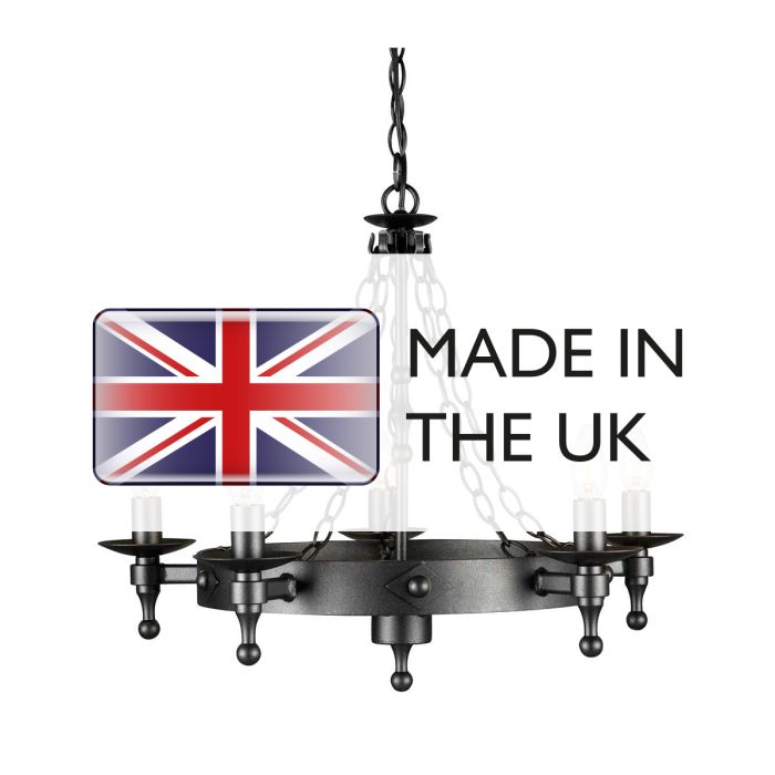 Elstead Lighting Warwick 5-Light Graphite Black Wagon Wheel Chandelier