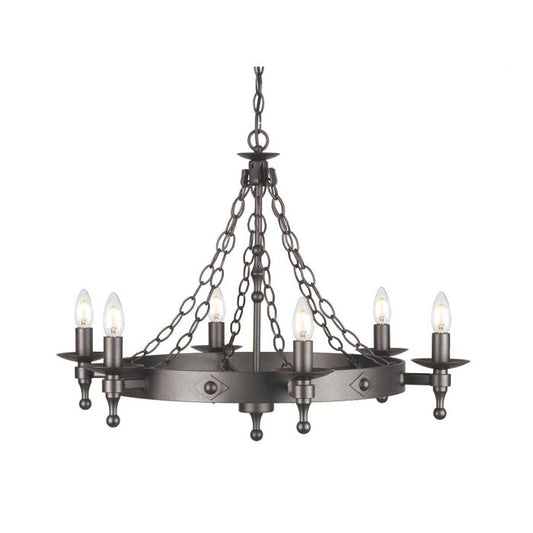 Elstead Lighting Warwick 6-Light Graphite Black Wagon Wheel Chandelier
